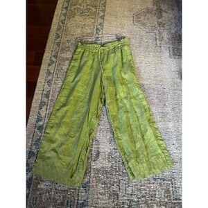 J.Crew Linen Wide Leg Chartreuse Drawstring Pants Lagenlook  Minimalist MT